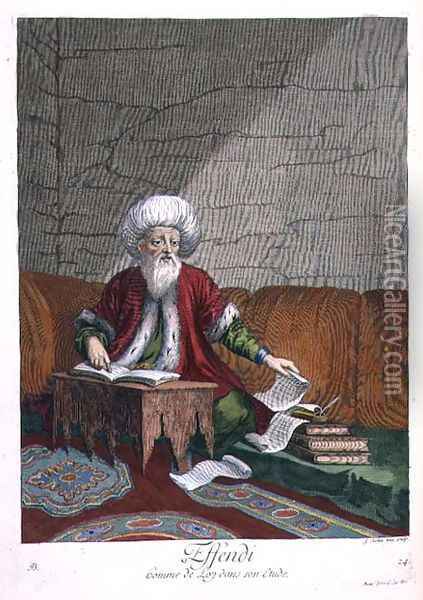 An Effendi, man of law in his study, 18th century Oil Painting - Gerard Jean Baptiste Scotin
