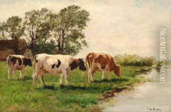 Cows By A Ditch Oil Painting - Fedor Van Kregten