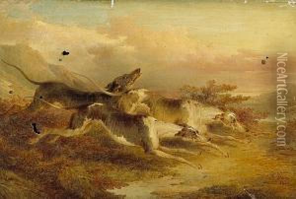 Hounds And A Horse By A Fallen Stag; On Thescent (2) Oil Painting - Paul Jones