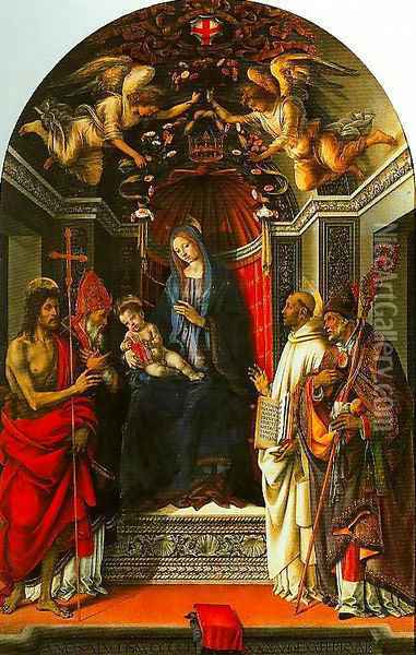 Madonna and Child Enthroed with SS John the Baptist Victor Bermard and Zenobius Oil Painting - Filippino Lippi