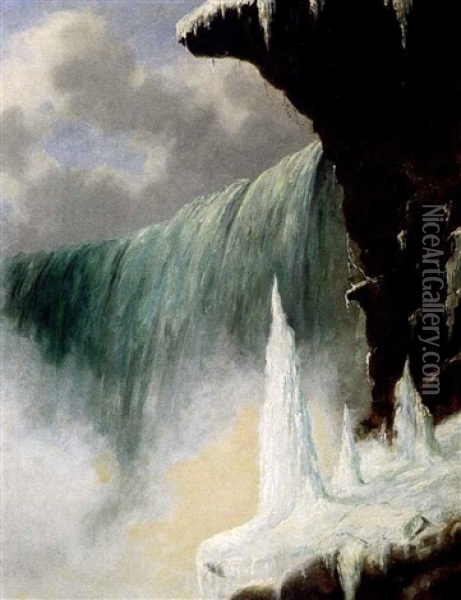 Niagara Falls From Below Table Rock, Winter Oil Painting - Cornelius David Krieghoff