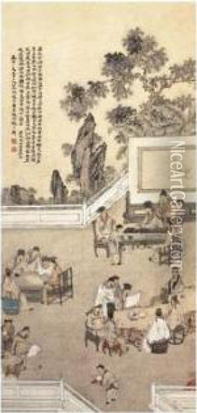 Gathering Of The Eighteen Scholars Oil Painting - Su Liupeng