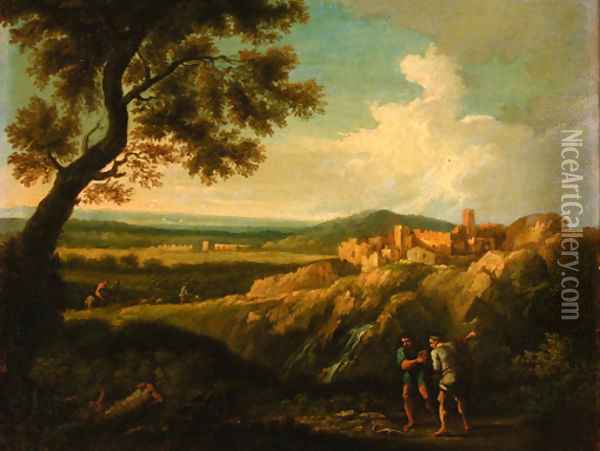 An extensive landscape with Hercules slaying the serpent Oil Painting - Claude Lorrain (Gellee)