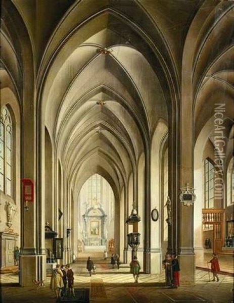 Innenansicht Einer Dreischiffigen Gotischen Kirche Oil Painting - Johann Ludwig Ernst Morgenstern