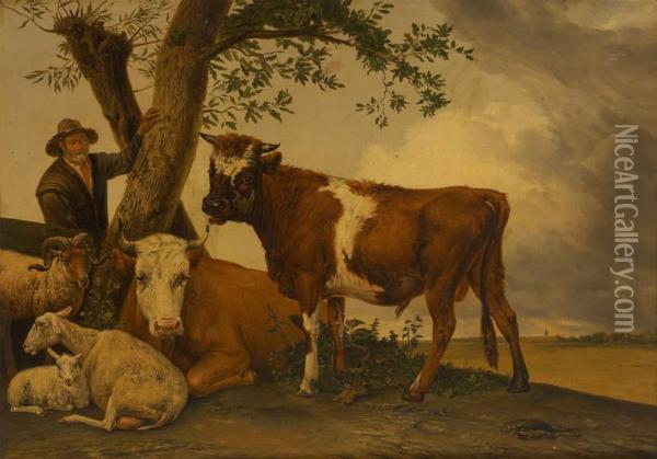 Troupeau Sur Fond De Paysage Oil Painting - Adolphe Robert Jones