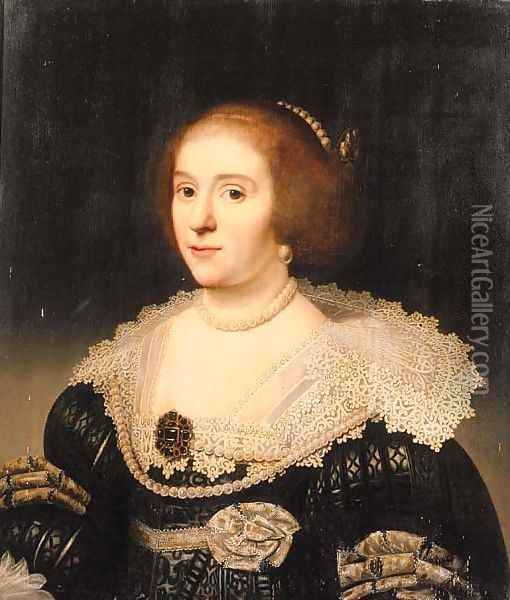 Portrait of Amalia van Solms (1602-1675) Oil Painting - Michiel Jansz. van Miereveld