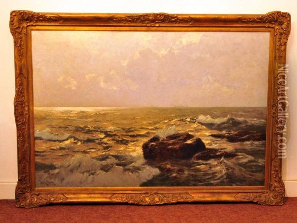 Meeresbrandung Vor Felsiger Kuste Oil Painting - Erwin Carl Wilhelm Gunther