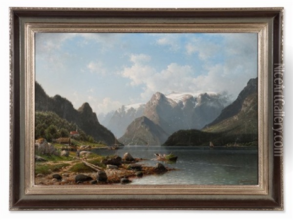View On The Fjord Oil Painting - Johannes Bartholomaeus Duntze