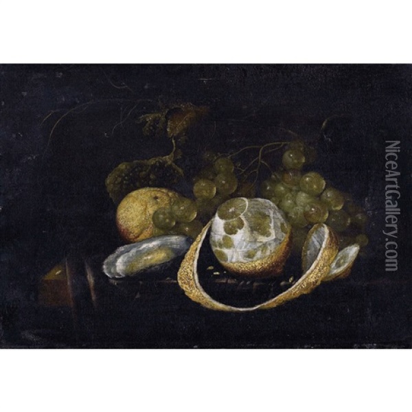 Stillleben Mit Trauben, Zitronen Und Auster Oil Painting - Guilliam van Deynum