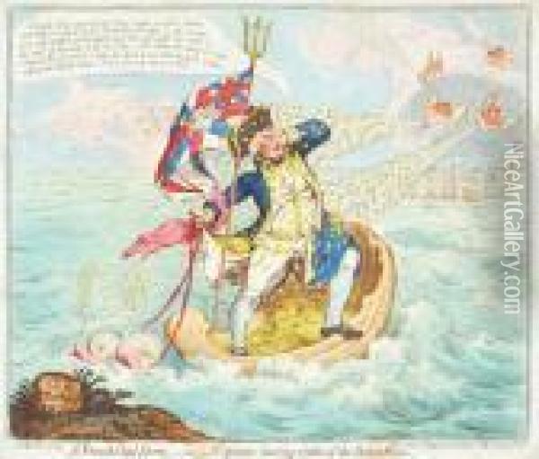 Afrench Hail Storm, _ Or _ Neptune Loosing Sight Of The Brestfleet Oil Painting - James Gillray