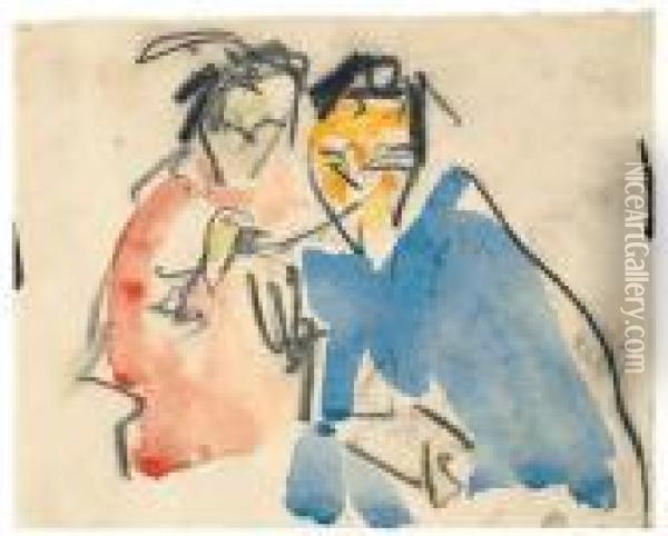 Zwei Madchen Oil Painting - Ernst Ludwig Kirchner