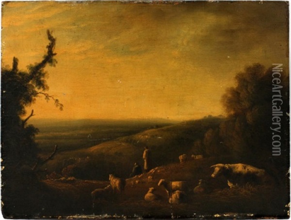 Landscape With Sheep Oil Painting - Julius Caesar Ibbetson