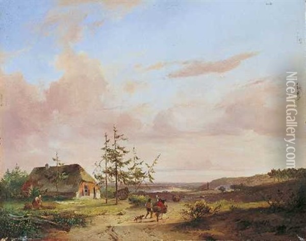 Landschaft Mit Bauernpaar Und Esel Oil Painting - Jacobus Pelgrom