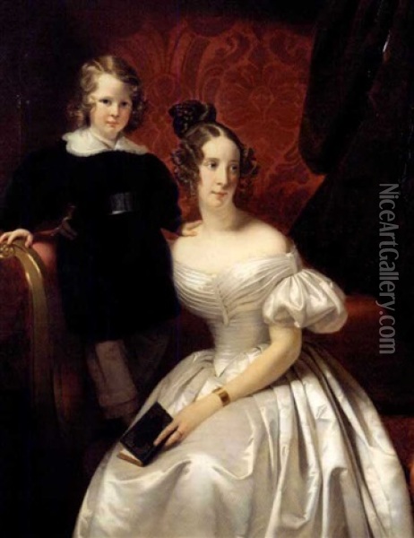 Portrait Of Lady Menuhin's Grandfather And Great Grandmother Oil Painting - Claude Marie Dubufe