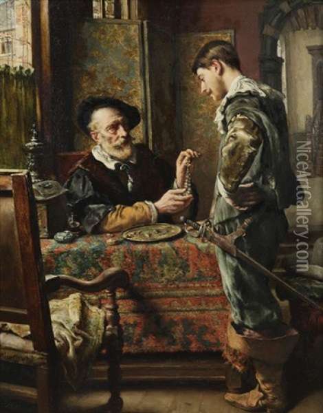 Le Cadeau De Fiancailles Oil Painting - Leon de Meutter Brunin