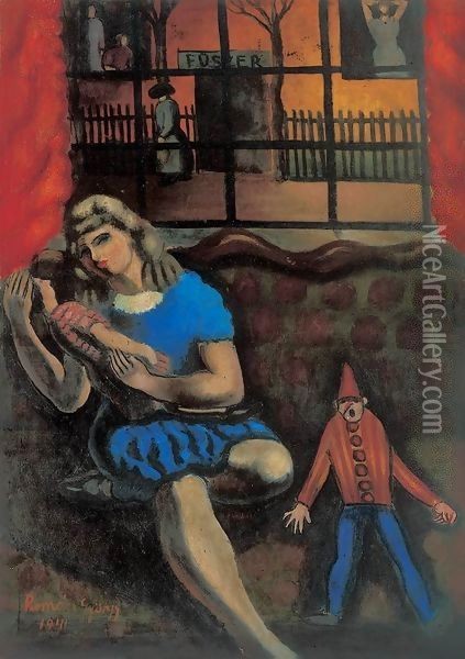 Girl with a Doll 1941 Oil Painting - Geza Bornemisza