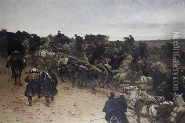 War Scene With Soldiers And Horses Oil Painting - Eugene Medard