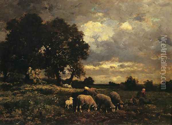 Tending the Flock Oil Painting - Charles Emile Jacque