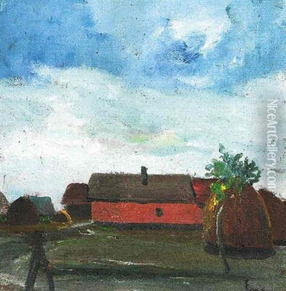 Red House In Martely Oil Painting - Bela Endre