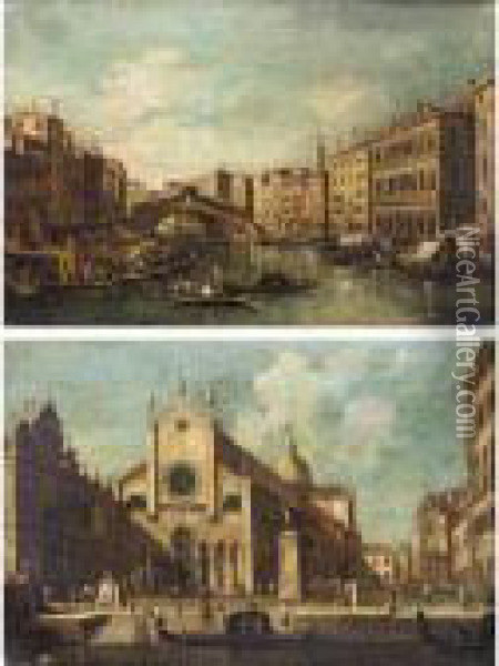 Venice, A View Of The Rialto Bridge Oil Painting - (Giovanni Antonio Canal) Canaletto