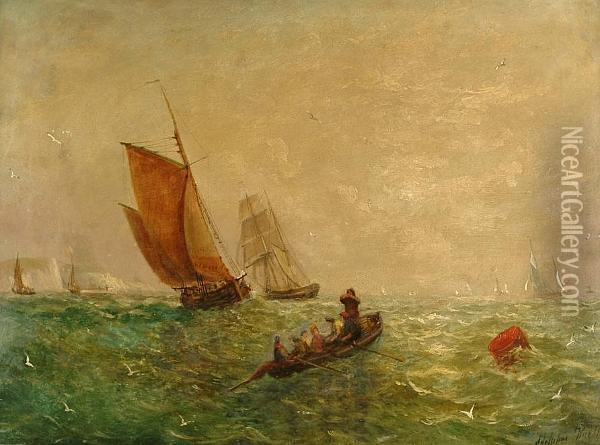 Shipping In The Channel Off The Seven Sisters Oil Painting - William Adolphu Knell