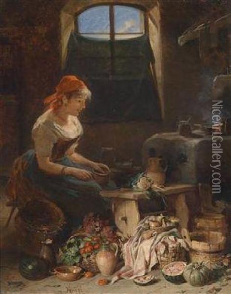 In The Kitchen Oil Painting - Hermann Kern