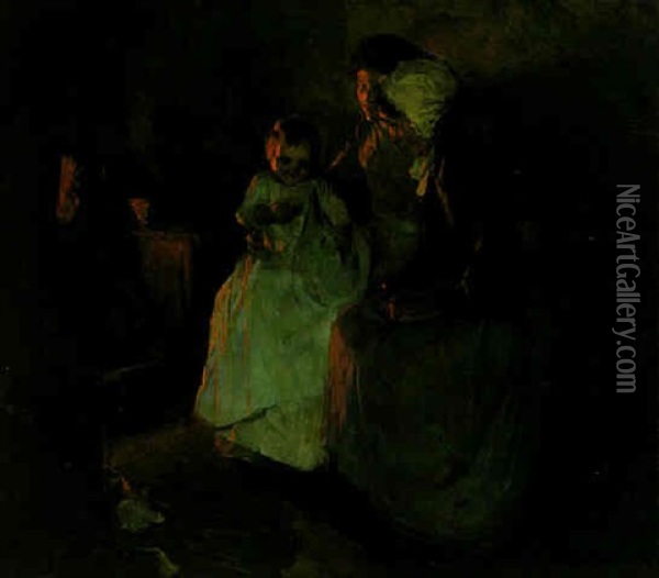 By The Light Of The Fire Oil Painting - Frank Bramley
