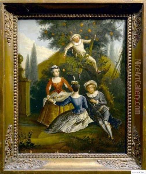 Figuren Im Park Mit Apfelbaum. Oil Painting - Watteau, Jean Antoine