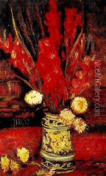 Vase With Red Gladioli II Oil Painting - Vincent Van Gogh
