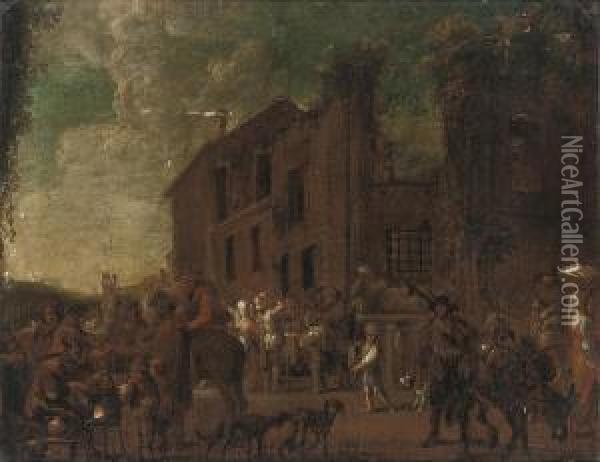 A Market In A Town Square Oil Painting - Cornelis de Wael