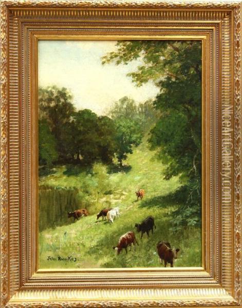 Cattle On A Hillside Oil Painting - John Ross Key