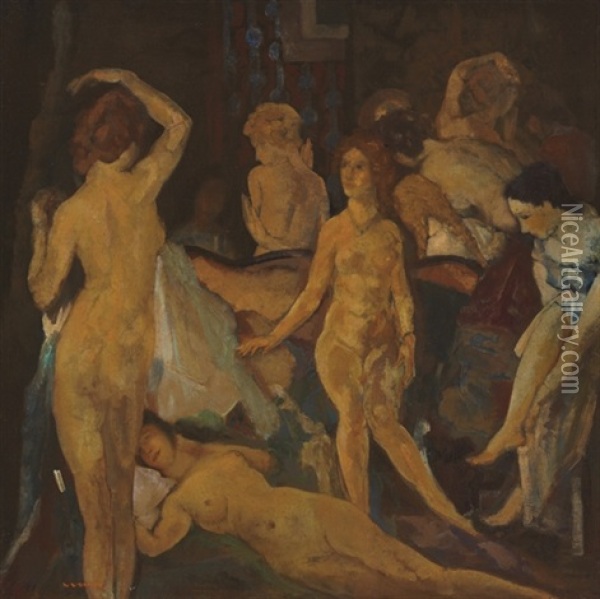 Multiple Youths Oil Painting - Arthur B. Davies