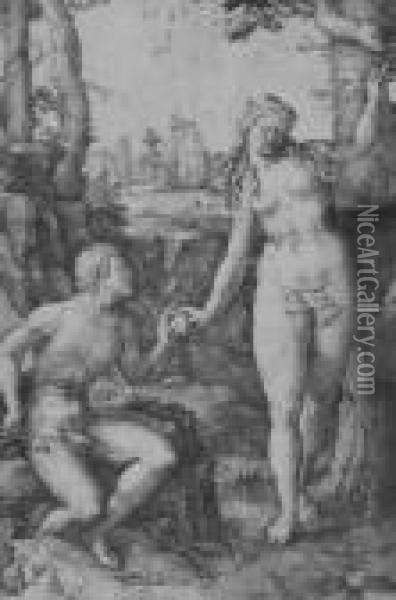 Plate From The History And Fall Of Man Oil Painting - Lucas Van Leyden