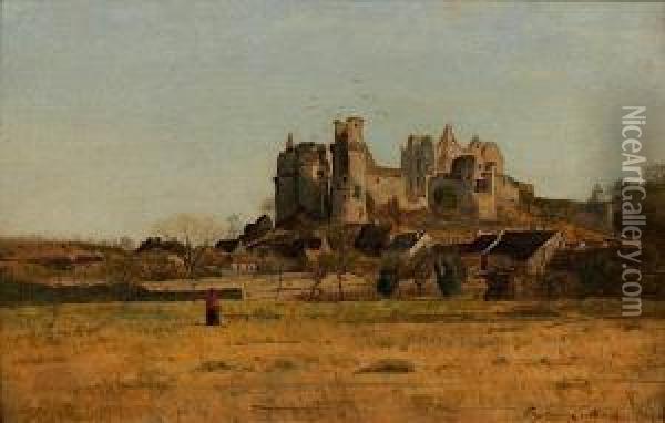 Vue Du Chateau De Pierrefonds Oil Painting - Eugene Antoine Samuel Lavieille