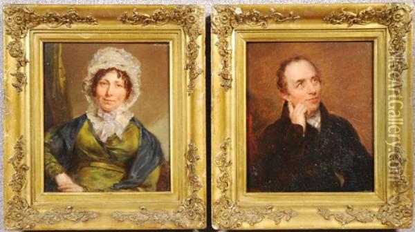 Pair Of Portraits Attributed To George Hayter Oil Painting - Sir George Hayter