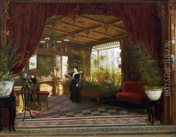 Grosburgerliches Saloninterieur Mit Wintergarten Oil Painting - Wilhelm Gail