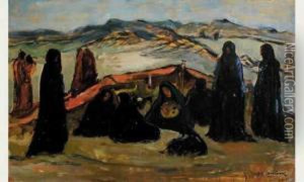 Femmes Au Campement Dans Le Hoggar. Oil Painting - Paul Elie Dubois