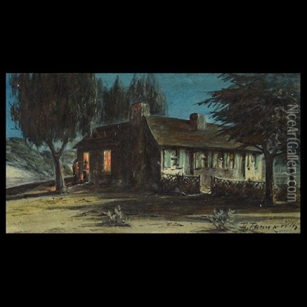 Artist's Home By Moonlight Oil Painting - Alfred Villiers Farnsworth