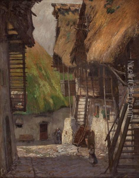 Treppen Am Bauerngehoft Oil Painting - Hugo Charlemont