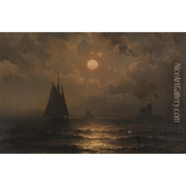 Moonlight At Sea Oil Painting - Mauritz Frederick Hendrick de Haas
