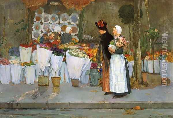 At the Florist Oil Painting - Frederick Childe Hassam