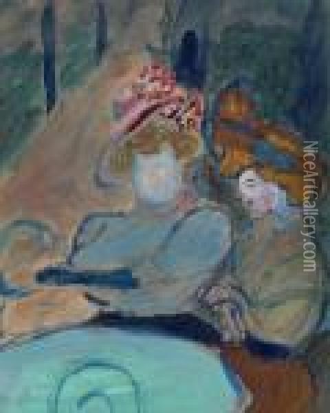 Two Women In A Street Cafe Oil Painting - Marianne von Werefkin