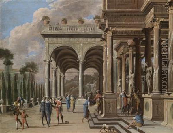 Palatial Architecture With Figures Oil Painting - Ascanio Luciani