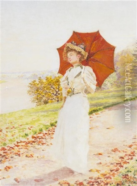 Woman With Parasol Oil Painting - Marie Francois Firmin-Girard