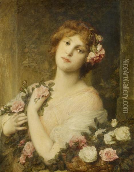 Portrait Of A Girl With Flowers Oil Painting - Gabriel Cornelius Von Max
