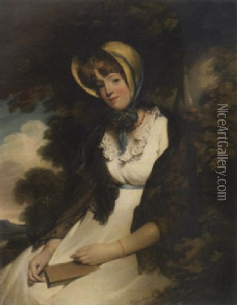 A Portrait Of A Lady In A Bonnet (miss Douglas Wilton?) Oil Painting - John Opie