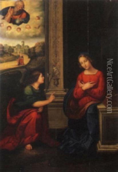 Annunciazione Con Il Padre Eterno E I Santi Pietro E Giovanni Battista In Lontananza Oil Painting - Benvenuto Tisi da Garofalo