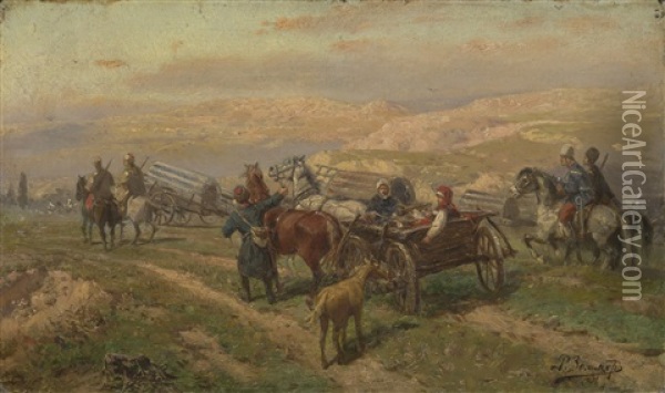 Cossak Convoy Oil Painting - Richard Karlovich Zommer
