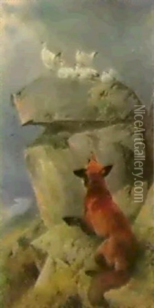 A Fox Stalking Ptarmigan Oil Painting - Richard Ansdell