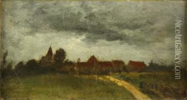 Landscape With Distant Village Oil Painting - Charles Francois Daubigny